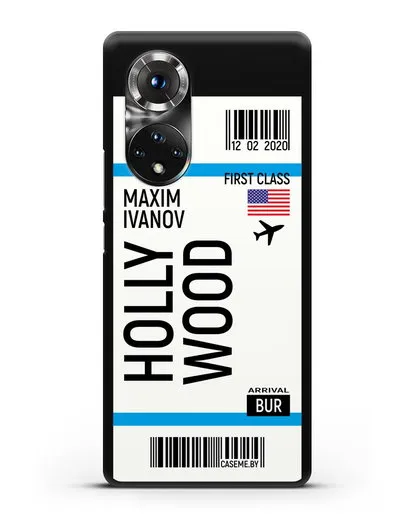 Чехол Авиабилет Голливуд с именем, фамилией силиконовый для Honor 50 Pro