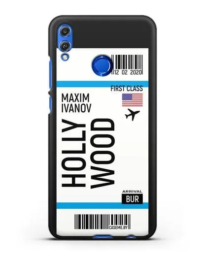 Чехол Авиабилет Голливуд с именем, фамилией силиконовый для Honor 8X