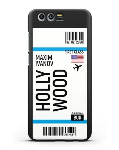 Чехол Авиабилет Голливуд с именем, фамилией силиконовый для Honor 9