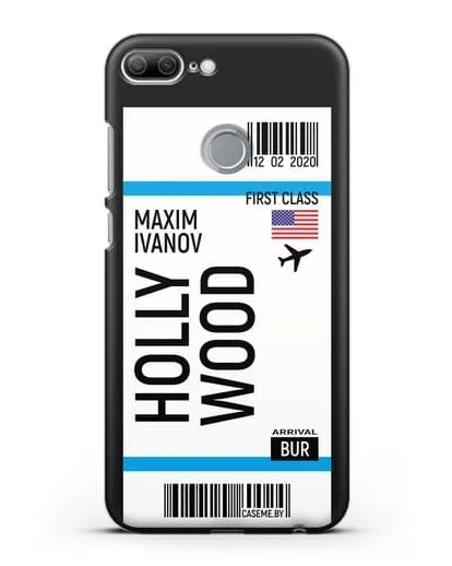Чехол Авиабилет Голливуд с именем, фамилией силиконовый для Honor 9 Lite