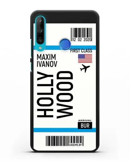 Чехол Авиабилет Голливуд с именем, фамилией силиконовый для Honor 9C