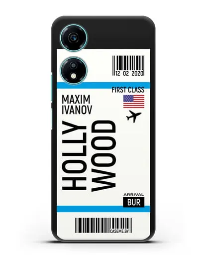 Чехол Авиабилет Голливуд с именем, фамилией силиконовый для Honor X5 Plus