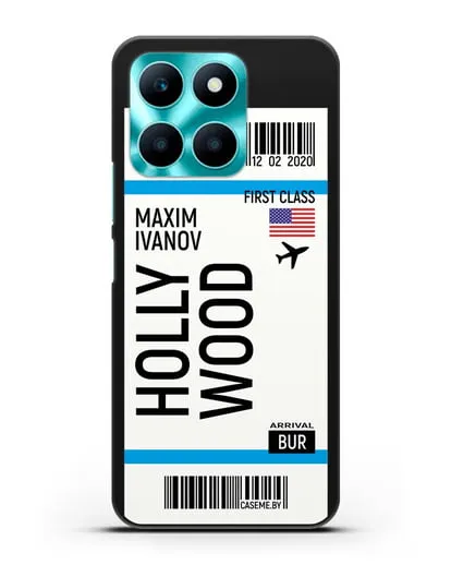 Чехол Авиабилет Голливуд с именем, фамилией силиконовый для Honor X6a