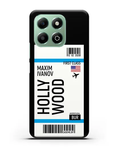 Чехол Авиабилет Голливуд с именем, фамилией силиконовый для Honor X6b