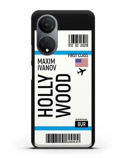 Чехол Авиабилет Голливуд с именем, фамилией силиконовый для Honor X7