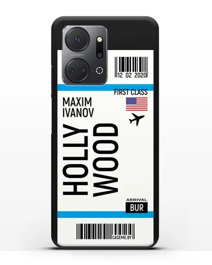 Чехол Авиабилет Голливуд с именем, фамилией силиконовый для Honor X7a