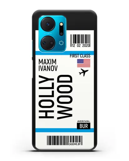 Чехол Авиабилет Голливуд с именем, фамилией силиконовый для Honor X7a Plus