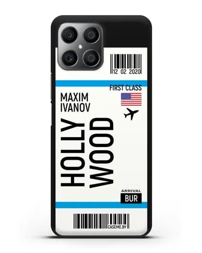 Чехол Авиабилет Голливуд с именем, фамилией силиконовый для Honor X8