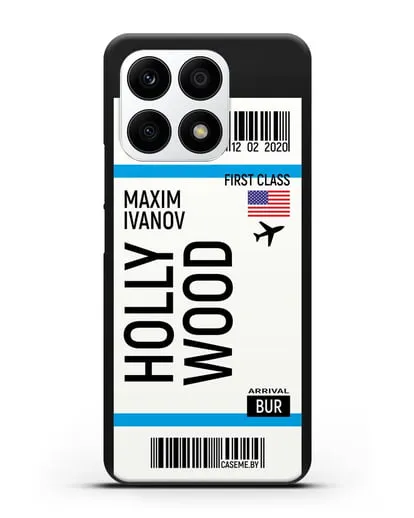 Чехол Авиабилет Голливуд с именем, фамилией силиконовый для Honor X8a