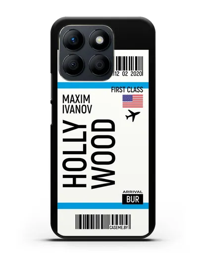 Чехол Авиабилет Голливуд с именем, фамилией силиконовый для Honor X8b