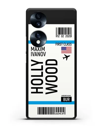 Чехол Авиабилет Голливуд с именем, фамилией силиконовый для Honor 70