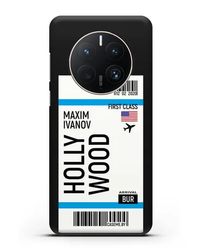 Чехол Авиабилет Голливуд с именем, фамилией силиконовый для Huawei Mate 50