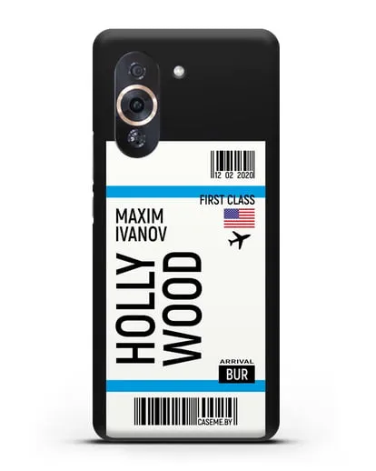Чехол Авиабилет Голливуд с именем, фамилией силиконовый для Huawei Nova 10