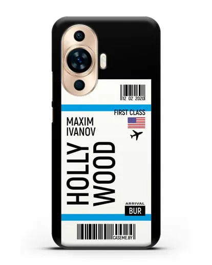 Чехол Авиабилет Голливуд с именем, фамилией силиконовый для Huawei Nova 11