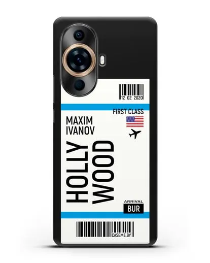 Чехол Авиабилет Голливуд с именем, фамилией силиконовый для Huawei Nova 11 Pro