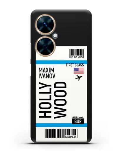 Чехол Авиабилет Голливуд с именем, фамилией силиконовый для Huawei Nova 11i
