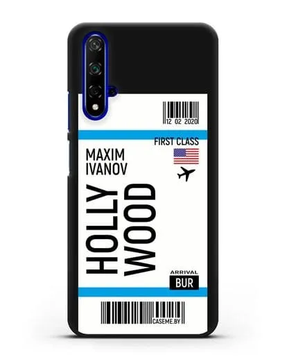 Чехол Авиабилет Голливуд с именем, фамилией силиконовый для Huawei Nova 5T