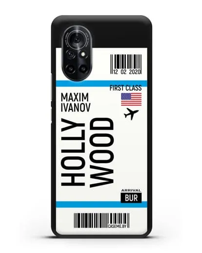 Чехол Авиабилет Голливуд с именем, фамилией силиконовый для Huawei Nova 8