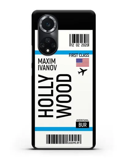 Чехол Авиабилет Голливуд с именем, фамилией силиконовый для Huawei Nova 9