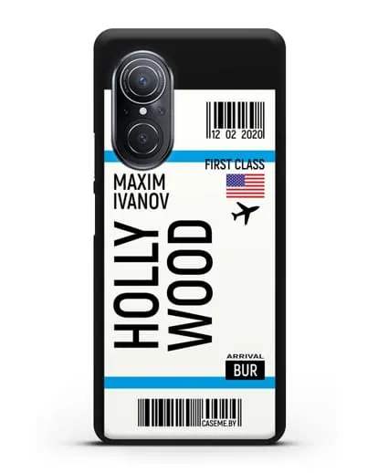Чехол Авиабилет Голливуд с именем, фамилией силиконовый для Huawei Nova 9 SE