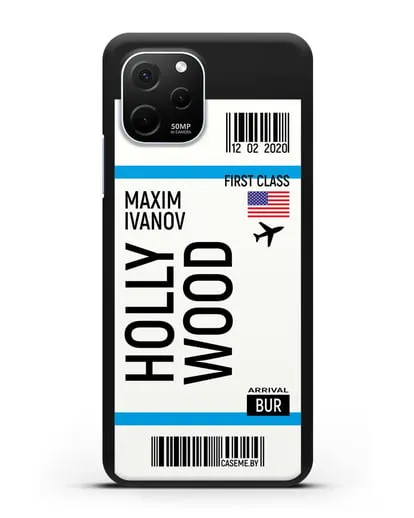 Чехол Авиабилет Голливуд с именем, фамилией силиконовый для Huawei Nova Y61