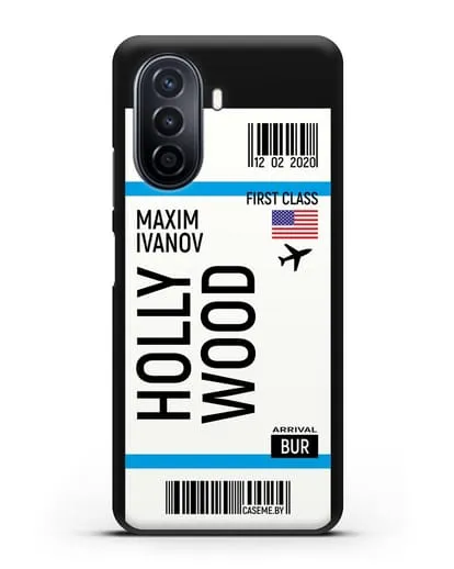 Чехол Авиабилет Голливуд с именем, фамилией силиконовый для Huawei Nova Y70