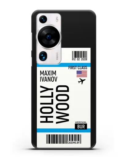 Чехол Авиабилет Голливуд с именем, фамилией силиконовый для Huawei P60 Pro