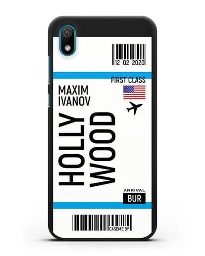 Чехол Авиабилет Голливуд с именем, фамилией силиконовый для Huawei Y5 2019