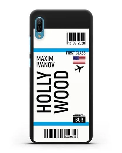 Чехол Авиабилет Голливуд с именем, фамилией силиконовый для Huawei Y6 2019