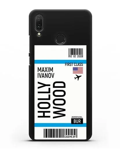 Чехол Авиабилет Голливуд с именем, фамилией силиконовый для Huawei Y9 2019