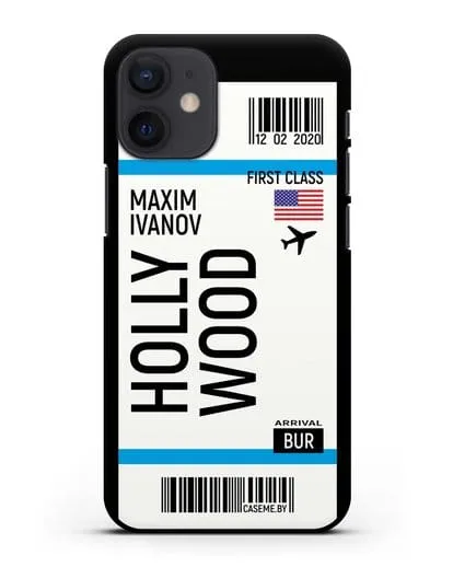 Чехол Авиабилет Голливуд с именем, фамилией силиконовый для iPhone 12 mini