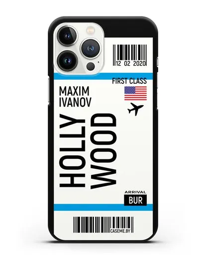 Чехол Авиабилет Голливуд с именем, фамилией силиконовый для iPhone 13 Pro Max