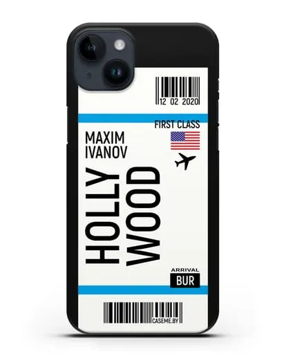 Чехол Авиабилет Голливуд с именем, фамилией силиконовый для iPhone 14 Plus