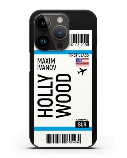 Чехол Авиабилет Голливуд с именем, фамилией силиконовый для iPhone 14 Pro