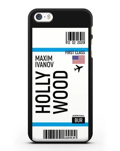 Чехол Авиабилет Голливуд с именем, фамилией силиконовый для iPhone 5/5s/SE
