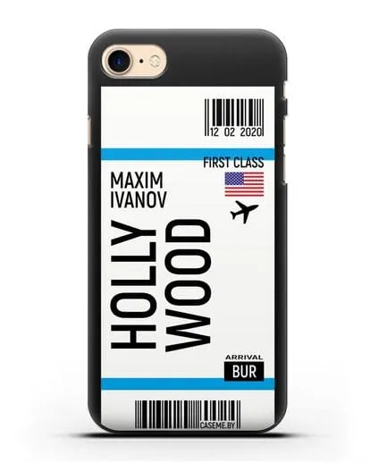 Чехол Авиабилет Голливуд с именем, фамилией силиконовый для iPhone 8