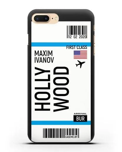 Чехол Авиабилет Голливуд с именем, фамилией силиконовый для iPhone 8 Plus