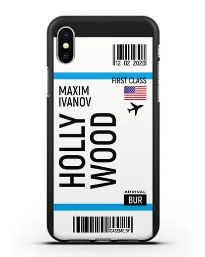 Чехол Авиабилет Голливуд с именем, фамилией силиконовый для iPhone X
