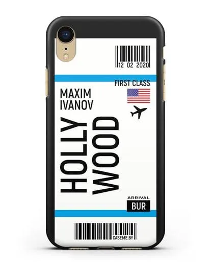 Чехол Авиабилет Голливуд с именем, фамилией силиконовый для iPhone XR