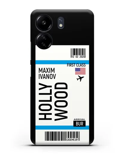 Чехол Авиабилет Голливуд с именем, фамилией силиконовый для Xiaomi Poco C65