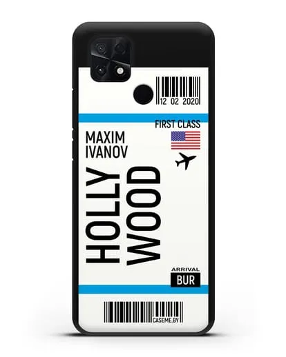 Чехол Авиабилет Голливуд с именем, фамилией силиконовый для Xiaomi Poco C40