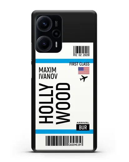 Чехол Авиабилет Голливуд с именем, фамилией силиконовый для Xiaomi Poco F5