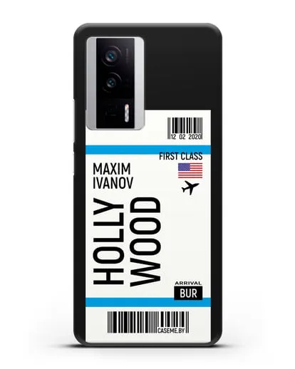 Чехол Авиабилет Голливуд с именем, фамилией силиконовый для Xiaomi Poco F5 Pro