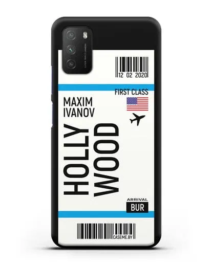 Чехол Авиабилет Голливуд с именем, фамилией силиконовый для Xiaomi Poco M3