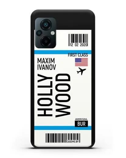 Чехол Авиабилет Голливуд с именем, фамилией силиконовый для Xiaomi Poco M5