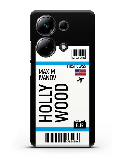 Чехол Авиабилет Голливуд с именем, фамилией силиконовый для Xiaomi Poco M6 Pro