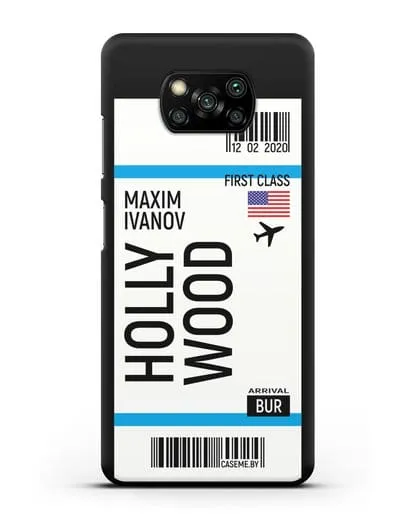 Чехол Авиабилет Голливуд с именем, фамилией силиконовый для Xiaomi Poco X3