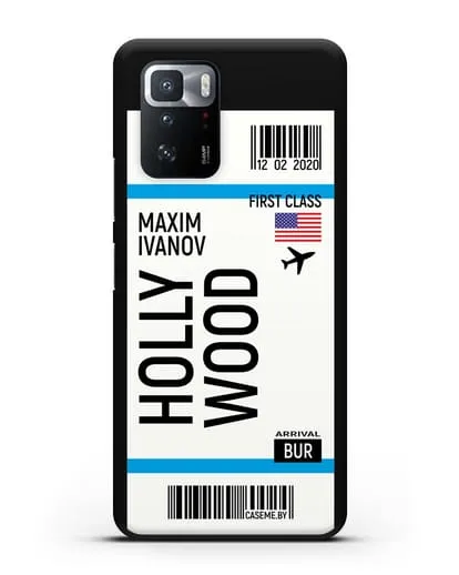 Чехол Авиабилет Голливуд с именем, фамилией силиконовый для Xiaomi Poco X3 GT