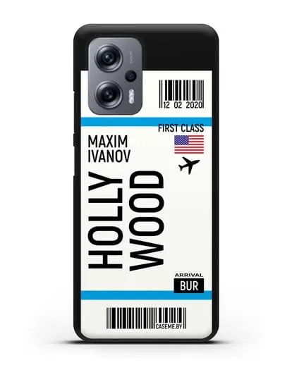 Чехол Авиабилет Голливуд с именем, фамилией силиконовый для Xiaomi Poco X4 GT