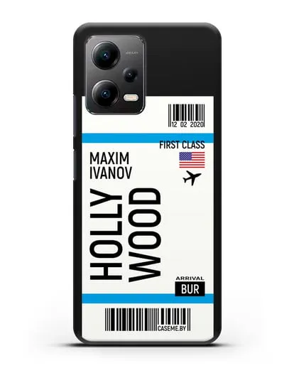 Чехол Авиабилет Голливуд с именем, фамилией силиконовый для Xiaomi Poco X5